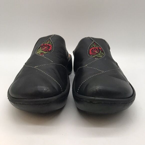Naot Black Leather Clogs Women's 7 Embroidered Floral Slip On Mules Comfort Shoe - Picture 3 of 12